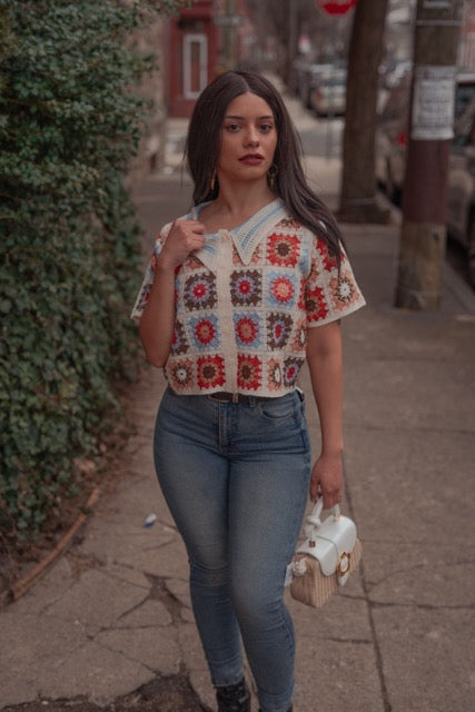 Floral Crochet Button Top