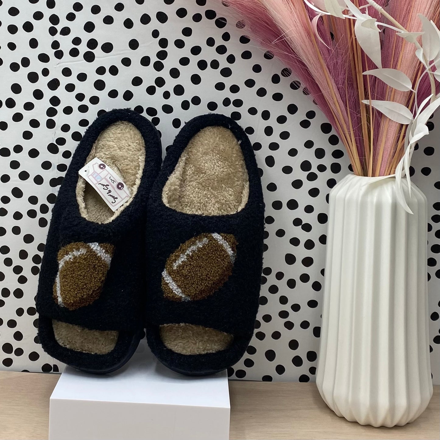 Football Sherpa Peep Toe Slippers