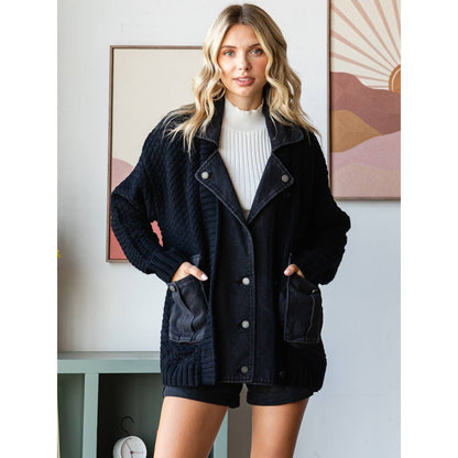 Knit Body Denim Layerd Jacket