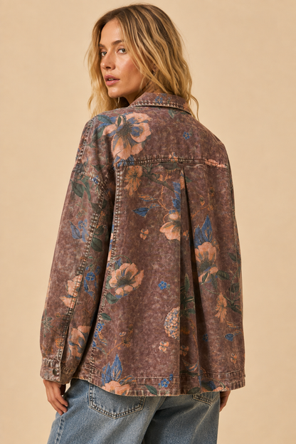 Floral Acid Wash Denim Shacket