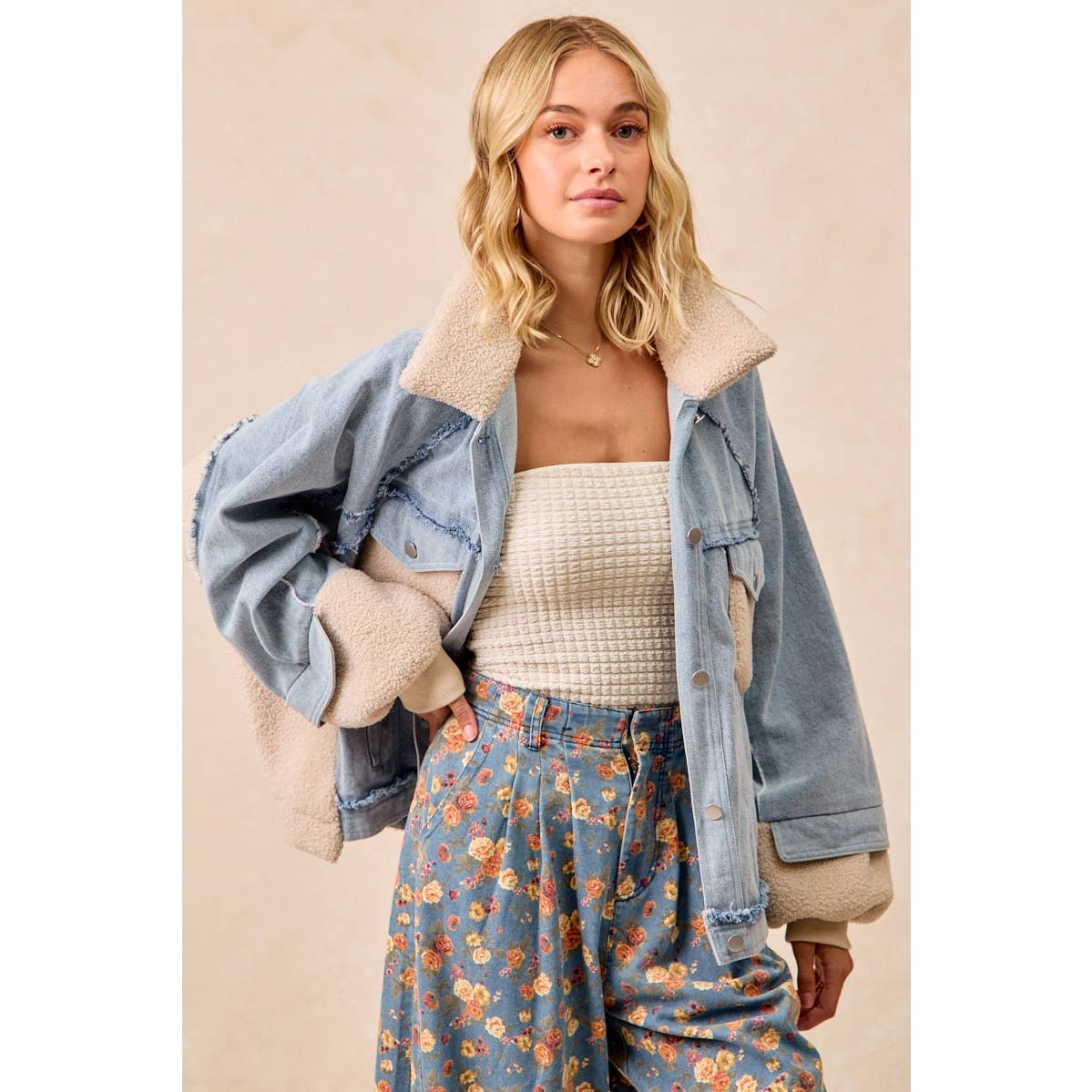 Washed Denim Mixed Jacket