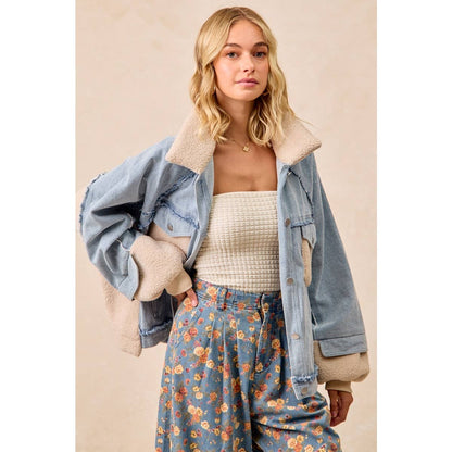 Washed Denim Mixed Jacket