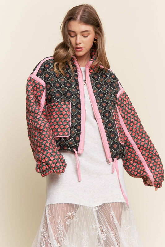 Patchwork Quilted Bomber Jacket