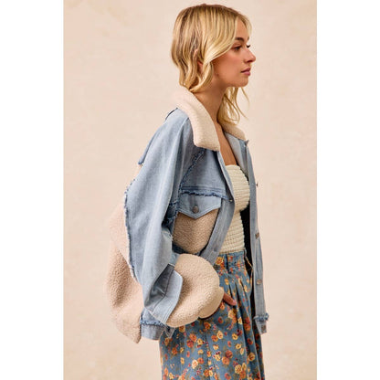 Washed Denim Mixed Jacket
