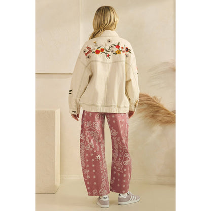 Cream Embroidered Denim Jacket