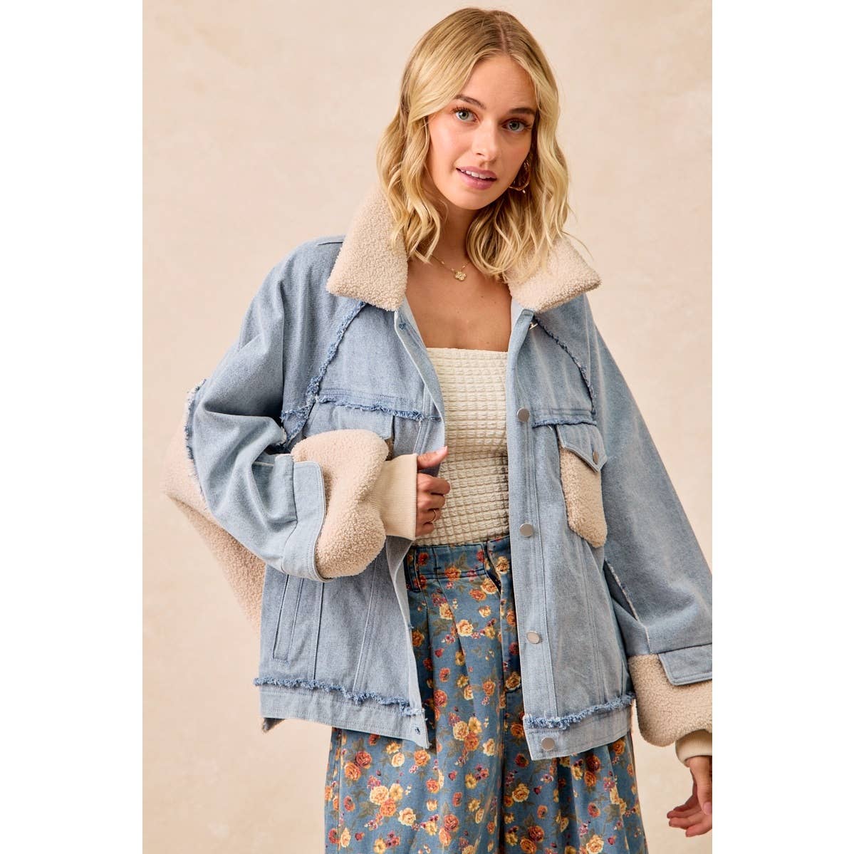 Washed Denim Mixed Jacket