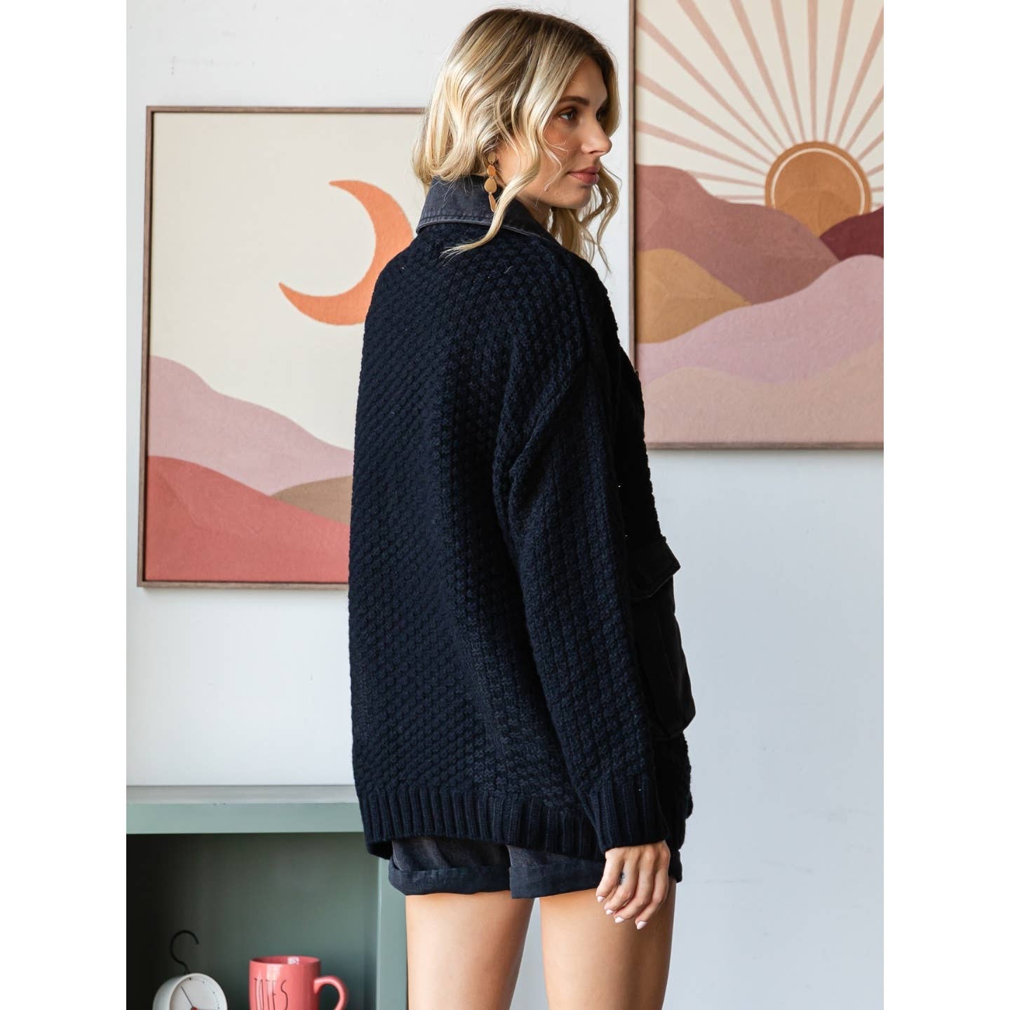 Knit Body Denim Layerd Jacket