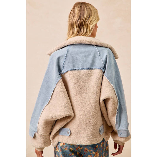 Washed Denim Mixed Jacket
