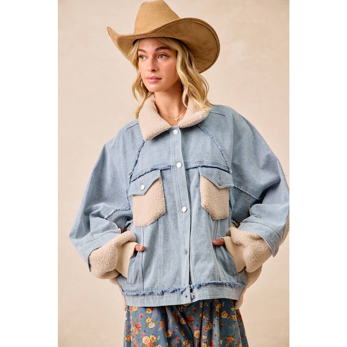 Washed Denim Mixed Jacket