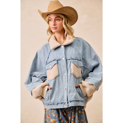 Washed Denim Mixed Jacket