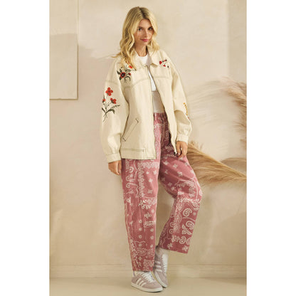 Cream Embroidered Denim Jacket