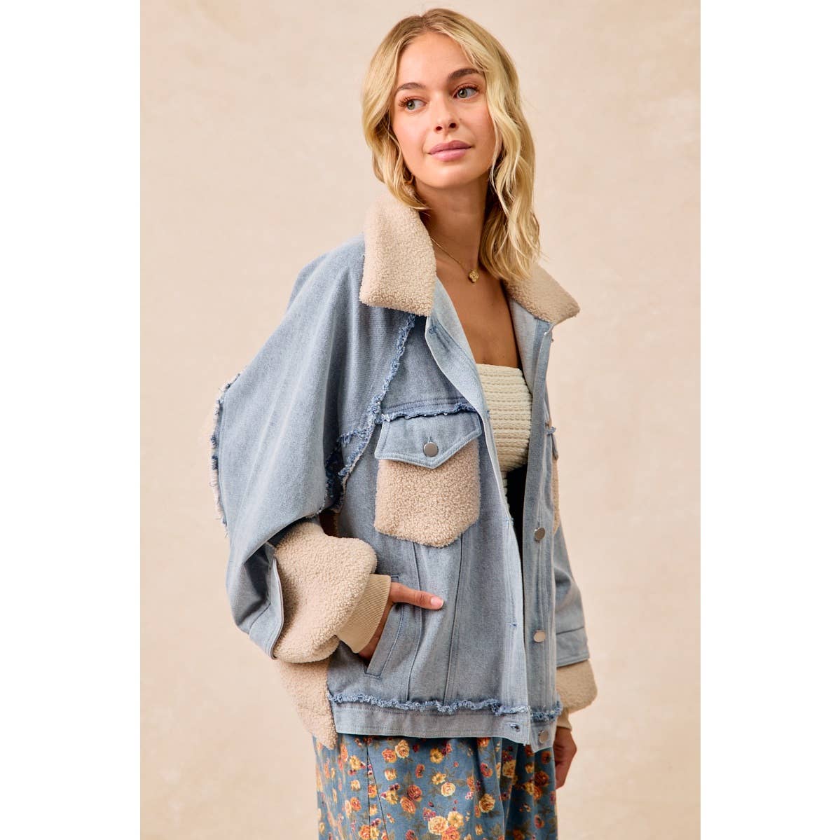 Washed Denim Mixed Jacket