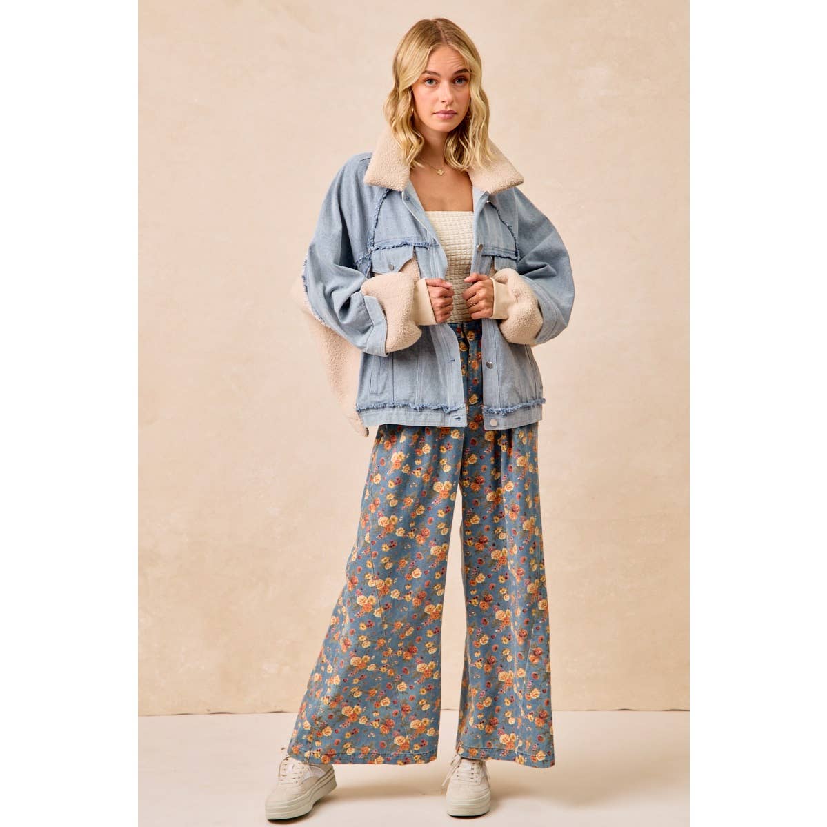 Washed Denim Mixed Jacket