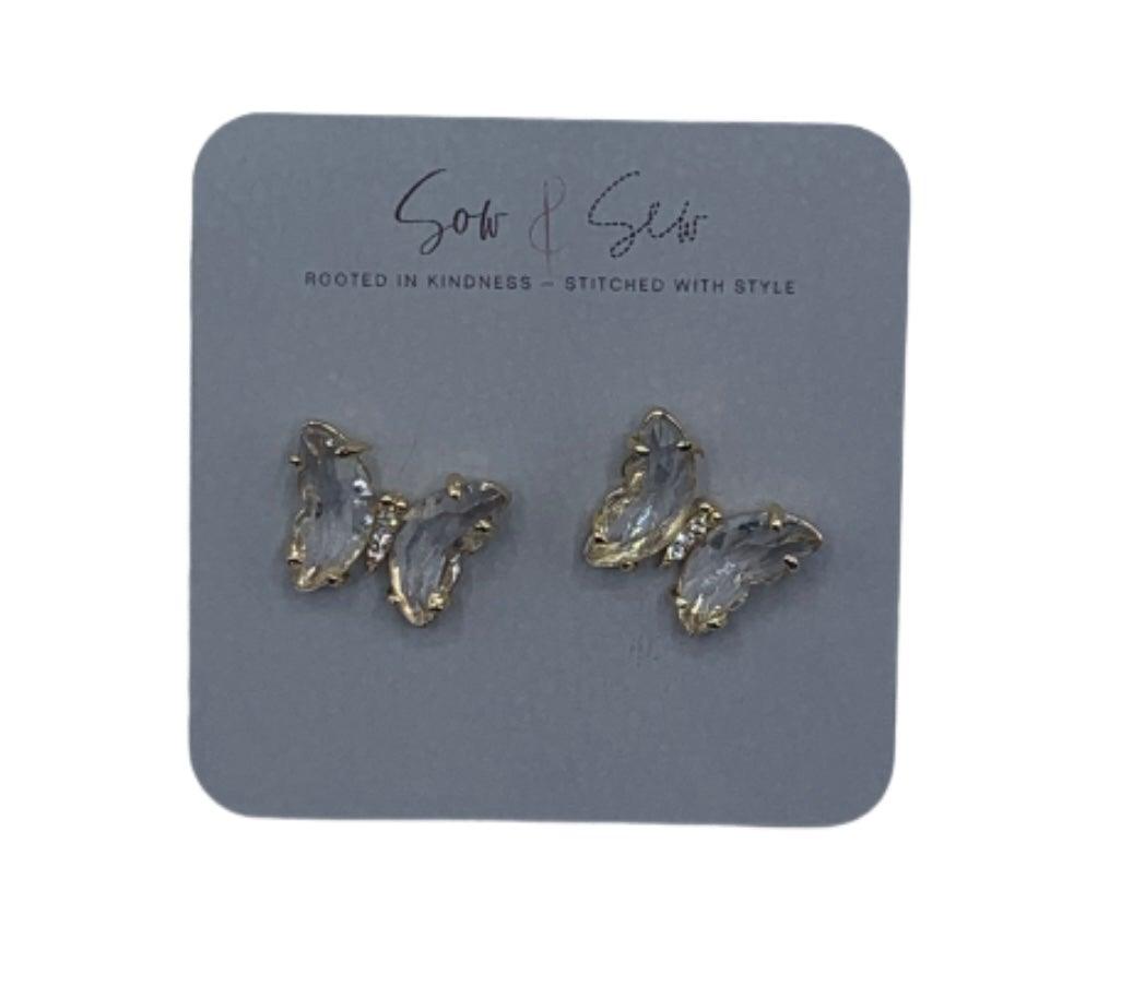 Crystal Butterfly Earrings - Www.sowandsewboutique
