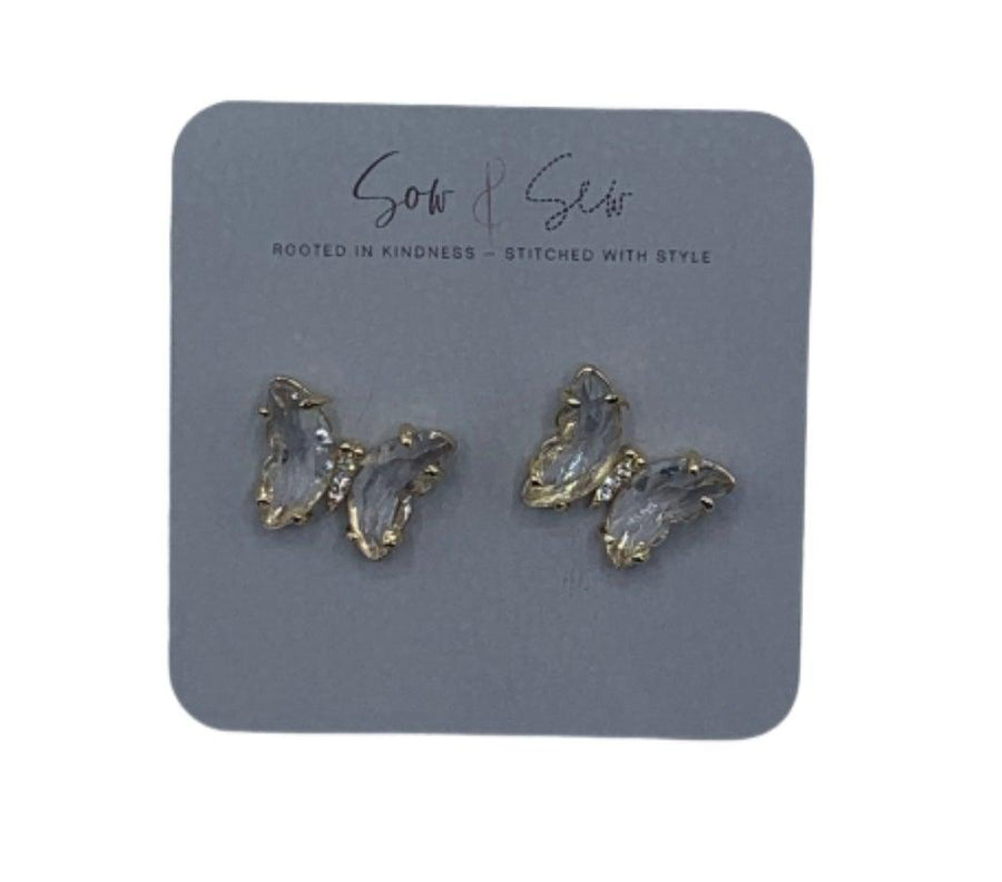 Crystal Butterfly Earrings - Www.sowandsewboutique